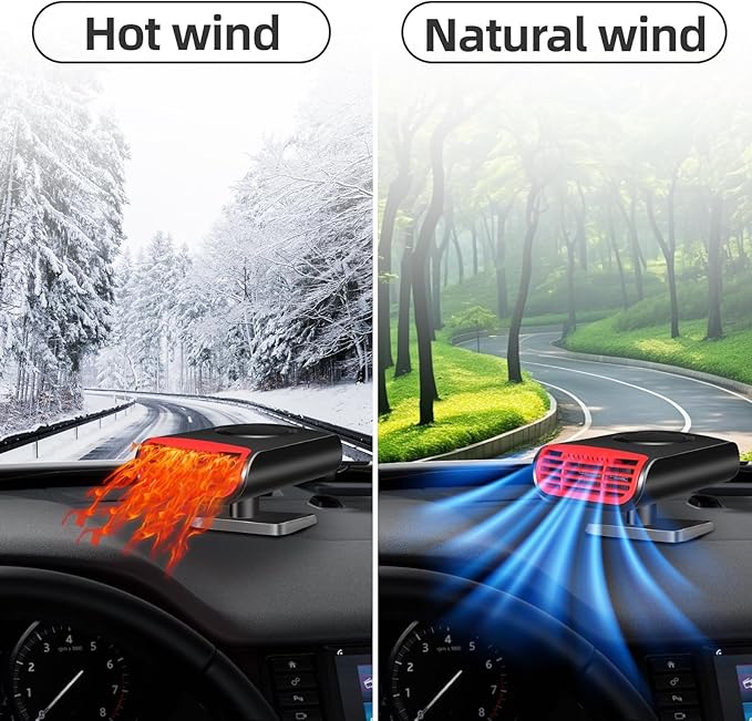 Car Heater, 12V 150W 2-in-1 Defroster Defogger, Portable Heating and Cooling Fan for Windshield, Plug in Cigarette Lighter for Car, Vehicle, Truck, Van
