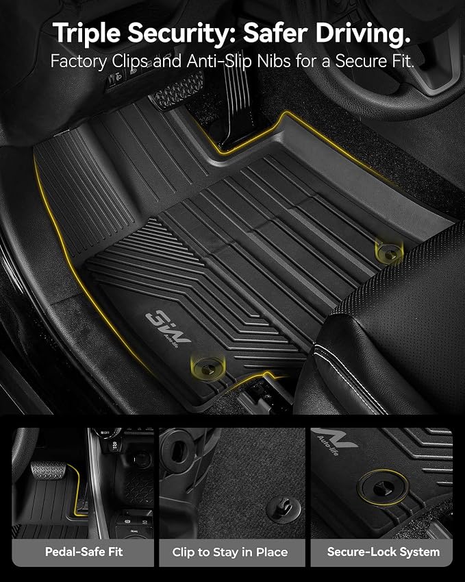 3W Floor Mats for Toyota RAV4 2019-2025, TPE All-Weather Custom Fit | Fits LE/XLE/Limited/TRD/Adventure trims, not for Hybrid/Prime/PHEV, custom fit, Premium TPE, raised edges trap dirt
