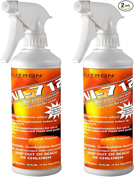 NI-712 Fresh Orange Odor Eliminator Spray (2 Bottles)– Powerful, Long-Lasting Odor Neutralizer – Instant Air Freshener for Home, Car & More – Pint-Sized (16 oz)