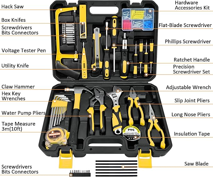 Tool Set,148-Piece Home Repair Tool Kit for Men Women College Students,Household Basic Hand Tool Sets with Case for Home Maintenance,Dorm Essentials,Auto Repair & DIY Projects