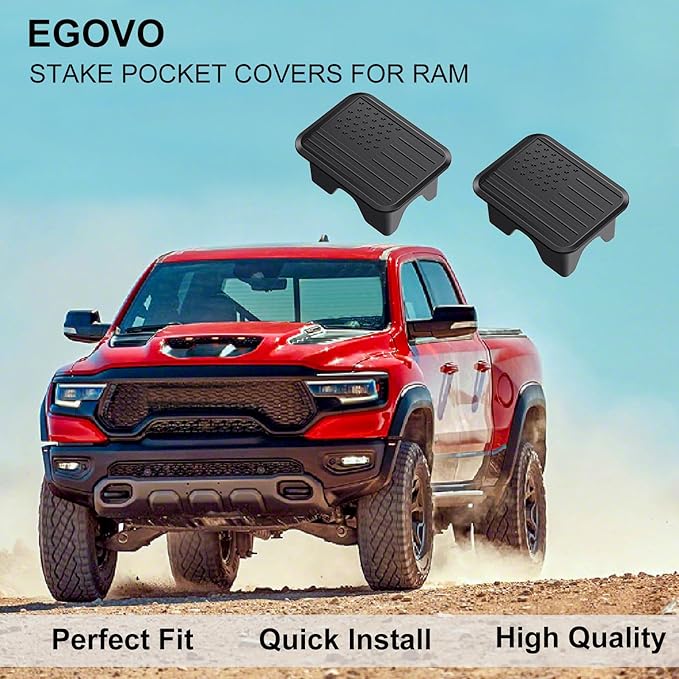 Bed Rail Stake Pocket Covers Compatible with 2019-2026 Dodge Ram 1500 2500, Rear Truck Tonneau Stake Hole Caps Plugs, Weatherproof Snow & Rust Protection Accessories - 2PCS Black Flag