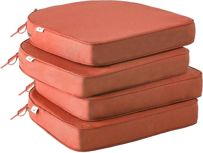 IPYNBAP Outdoor Chair Cushions Set of 4 -Waterproof Outdoor Seat Cushions for Patio Furniture, Patio Chair Cushion with Handle and Ties, Out Door Chair Pads,17x16x2-Round, Spice