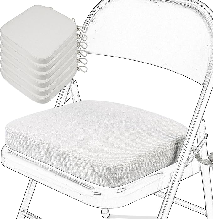 SINOSSO Memory Foam Chair Cushions for Folding Chairs 6 Pack, Thickened 2" Square Pads with Ties for Kitchen Chairs, Indoor Non-Slip Dining Chair Seat Cushions (Set of 6, Beige-Gray)