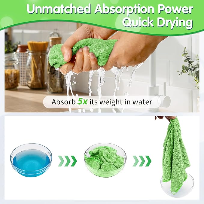 FIXSMITH Sage Green Microfiber Cleaning Cloth -Pack of 12, Highly Absorbent Cleaning Rags, 16"X12" All Purpose Cleaning Towels for Housekeeping, Kitchen, Car, Lint Free and Reusable Microfiber Towels