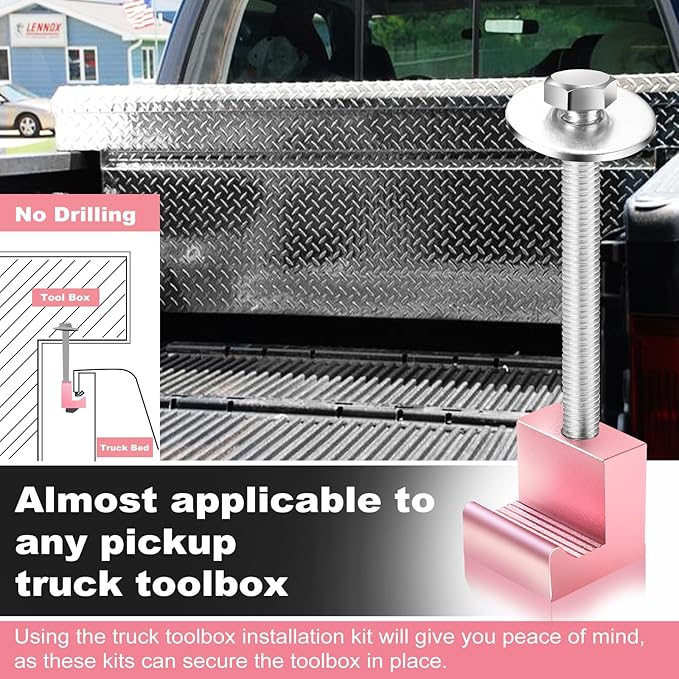 Upgraded Truck Tool Box Mounting Kit Comes with Fastening Nuts - Aluminum Pickup Truck Bed Toolbox Mounting Kit - Universal Truck Tool Box Tie Downs Accessories - J-Hooks Crossover Fixed Kit - Pink