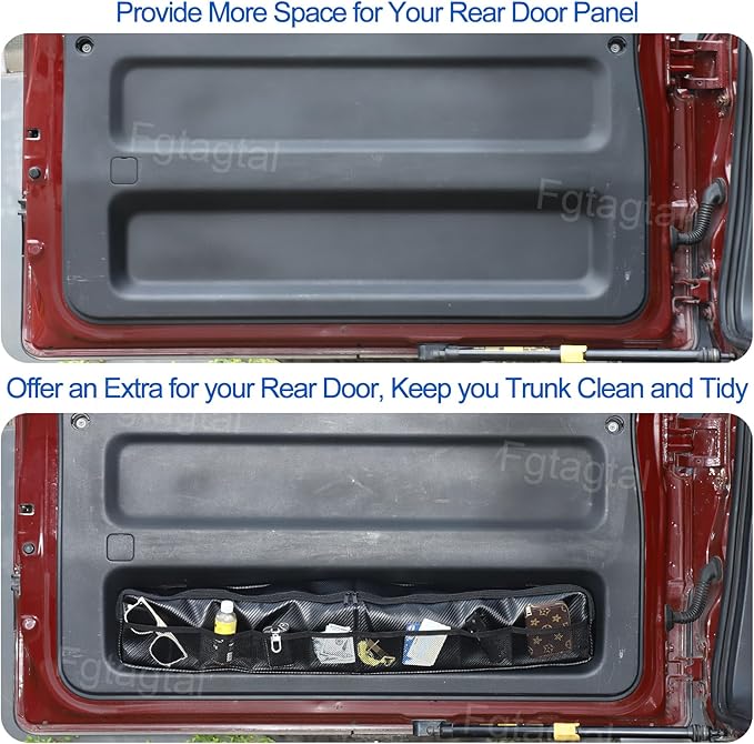 Car Trunk Organizer Compatible with Toyota FJ Cruiser 2007-2021, Back Door Panel Storage Organizer Multi-Compartment Oxford Cloth Car Storage Bag Space Saving (Carbon Fiber Pattern)