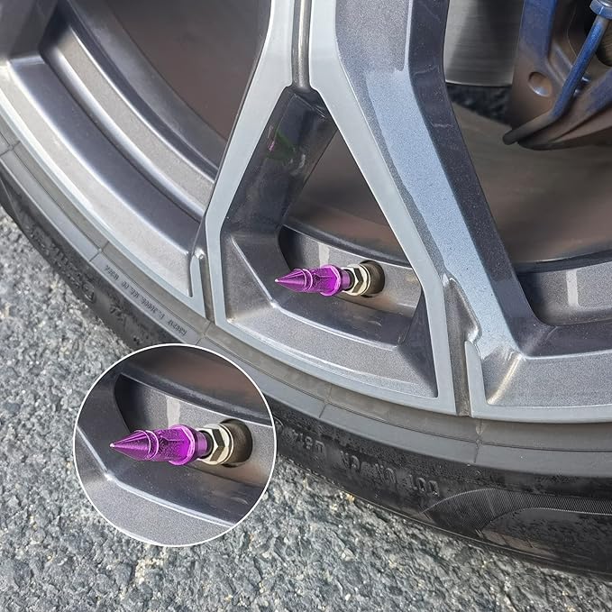SINGARO 45mm Spiked Aluminum Stem Valve Caps,4PCS Dustproof Tire Wheel Stem Caps for Cars,SUVs,Trucks Bicycles and Motorcycles(Purple)