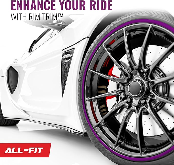 All-Fit Automotive Rim Trim – Durable DIY Car Exterior Accessories for Curb Rash Protection – Fits Up to Four 24” Wheels – Flexible, Durable Wheel Rim Protector (3/8″ Width/Purple)