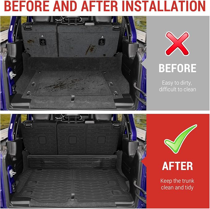 Cargo Mat with Seat Back Cover Fit for 2021-2025 Jeep Wrangler JL 4 Door Unlimited 4XE, Cargo Liner Durable TPE Trunk Mat for 2024 Jeep Wrangler JL/JLU Accessories(Cargo Mat+ Backrest Mats)