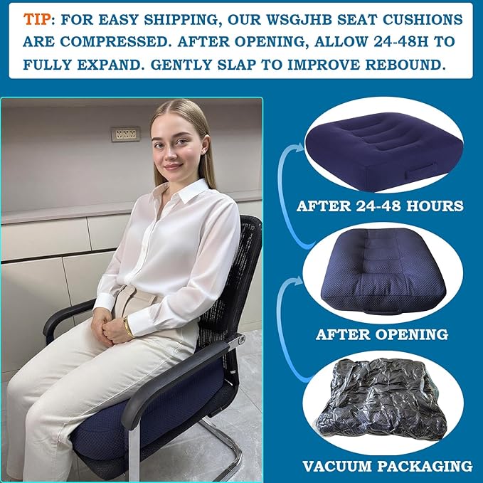 WSGJHB Large Seat Cushion, Extra Thick Booster Seat Cushions for Office Chairs Long Sitting Office Workers, Car Drivers, Relieves Back Pain, Breathable, Anti-Slip, 18x18x4.7 inchs, Blue