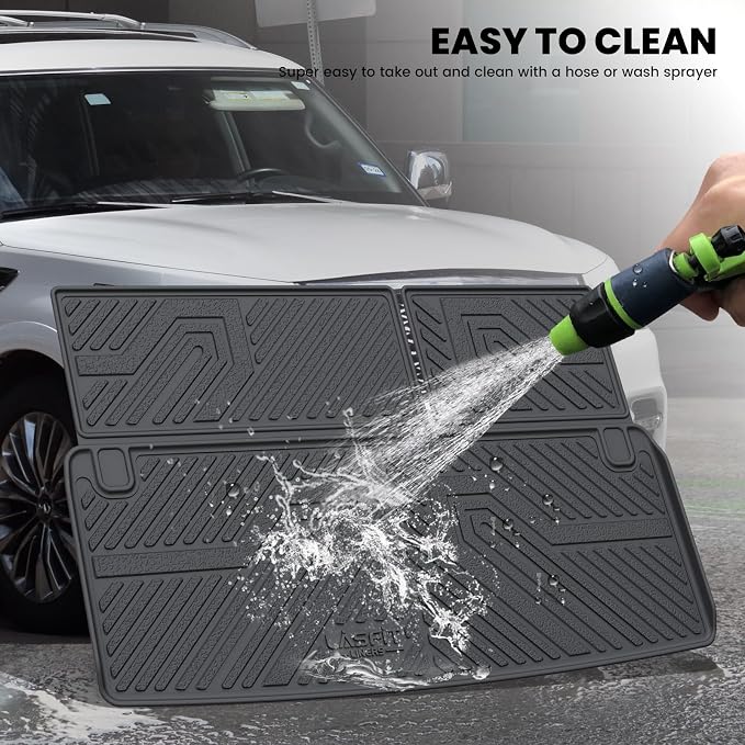 LASFIT Cargo Mat & Backrest Mats for Nissan Armada/Infiniti QX80 2019-2024, All Weather TPE Custom Fit Easy Clean Durable No-Curling Trunk Mat for Armada & QX80, Black