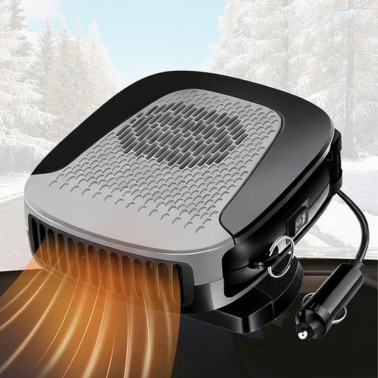 Car Heater With Handle,2IN1 Heating & Cooling, 12V 150W Portable Fast Heating Auto Windshield Defogger Defroster 360 Degree Rotary Automobile Windscreen Heater Plug into Cigarette Lighter