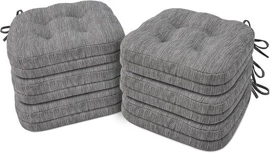 Shinnwa Dining Chair Cushions Set of 6, Dual-Layer Memory Foam Kitchen Chair Cushions, Patented Design Seat Pads with Ties, 16.5 x 16.5 x 3.5in, 6 Pack, Grey