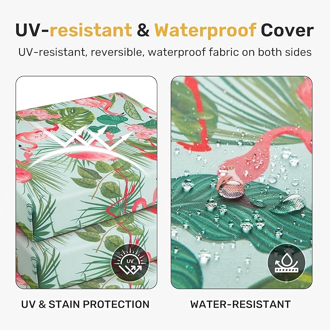 UNIKOME Outdoor Chair Cushions Pack of 4, Water Resistant Patio Cushions with Ties, High Density Sponge Filling Square Corner Seat Cushions for Outdoor Furniture, 19"*19"*3", Flamingos