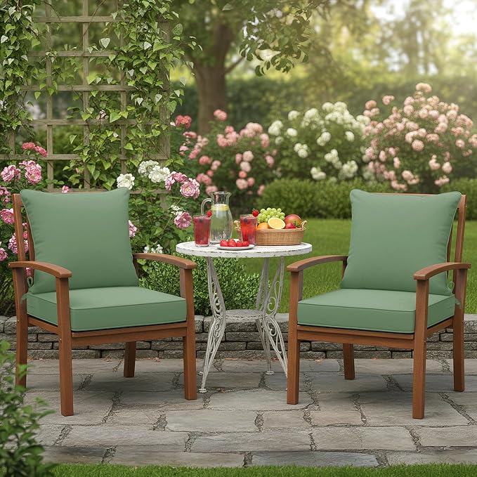 Summsun Outdoor Chair Cushions Set of 2, Waterproof Back Pillow and Seat Cushion Set for Patio Furniture, Outdoor Sofa Replacement Cushions with Removable Cover, 24 x 24 Inch, Sage Green