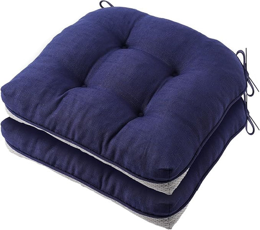 Battilo Chair Cushions Set of 2 for Dining Chairs, Seat Cushions for Kitchen Chairs with Non-Slip Backing, Indoor/Outdoor Waterproof Chair Seat Pads with Ties, 15.5"x15.5"x4", Navy