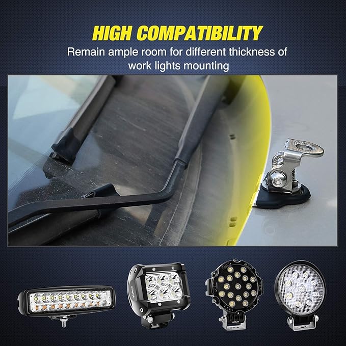 Nilight LED Light Bar Mounting Bracket 2PCS Universal Adjustable Pillar Hood Work Lamp Mount Clamp Holder for Off-Road Truck SUV, Silver-2