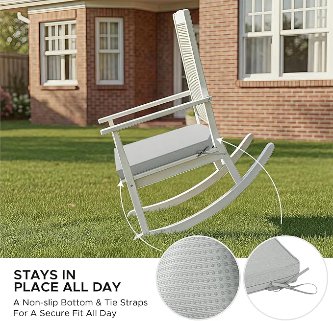 Outdoor Chair Cushions, Fade-Resistant & Water-Resistant, D Shaped Patio Furniture Seat Chair Pads Replacement with Ties, Non-Slip Bottom, Removable Cover, Set of 4, 18.5 x 16 Inch, Light Grey