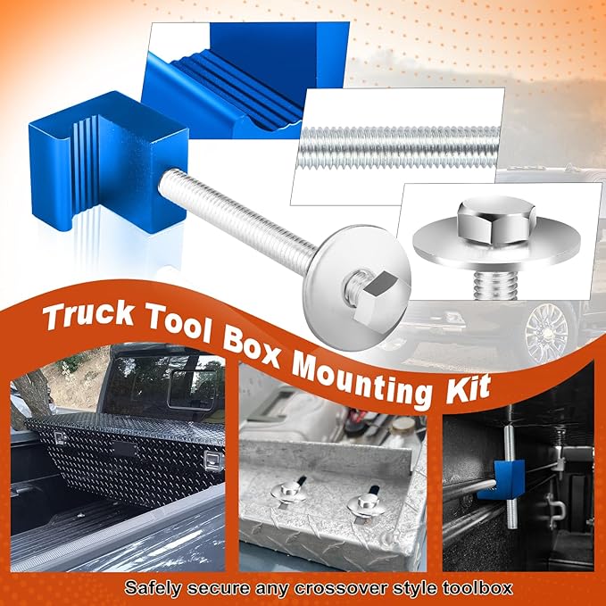 Upgraded Truck Tool Box Mounting Kit Comes with Fastening Nuts - Aluminum Pickup Truck Bed Toolbox Mounting Kit - Universal Truck Tool Box Tie Downs Accessories - Truck Tool Box Organizer - Blue