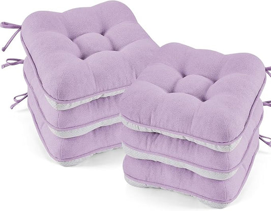 BETU Chair Cushions for Dining Chairs Set of 6,3.5" Thick Kitchen Table Chair Pads with Ties,Non Slip Backing and Covers, Seat Cushion for Dining Room,Bar,Patio Chairs,15.5"X15.5"X3.5",Purple
