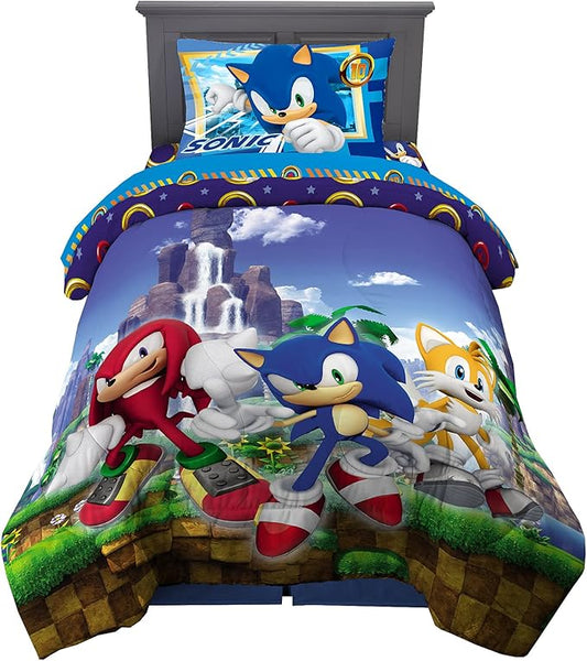 Franco Kids Bedding Super Soft Comforter and Sheet Set, 4 Piece Twin Size, Sonic The Hedgehog, Anime