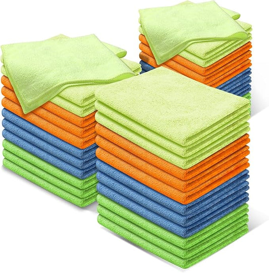 Auto Dynasty Universal 16" L X 12" W - 36 Pieces Ultra Soft Microfiber Cleaning Cloth Dusting Towel for Car Washing Automotive Garage Home Office Furniture Bath Windows (Yellow Orange Blue Green)
