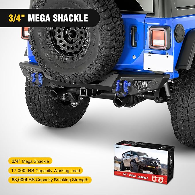 Nilight Heavy Duty Mega D-Ring Shackles(2 Pack) 68,000 lb Break Strength(17,000 lb WLL) w/ 7/8″ Screw Pin & Washers, Forged Steel Off-Road Recovery Shackles for Tow Strap & Winch Gear, Blue