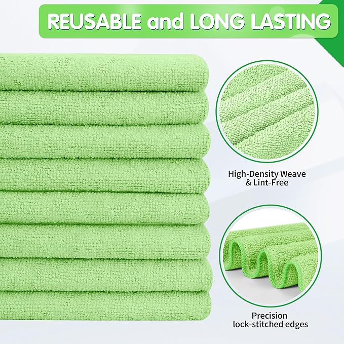FIXSMITH Sage Green Microfiber Cleaning Cloth -Pack of 12, Highly Absorbent Cleaning Rags, 16"X12" All Purpose Cleaning Towels for Housekeeping, Kitchen, Car, Lint Free and Reusable Microfiber Towels