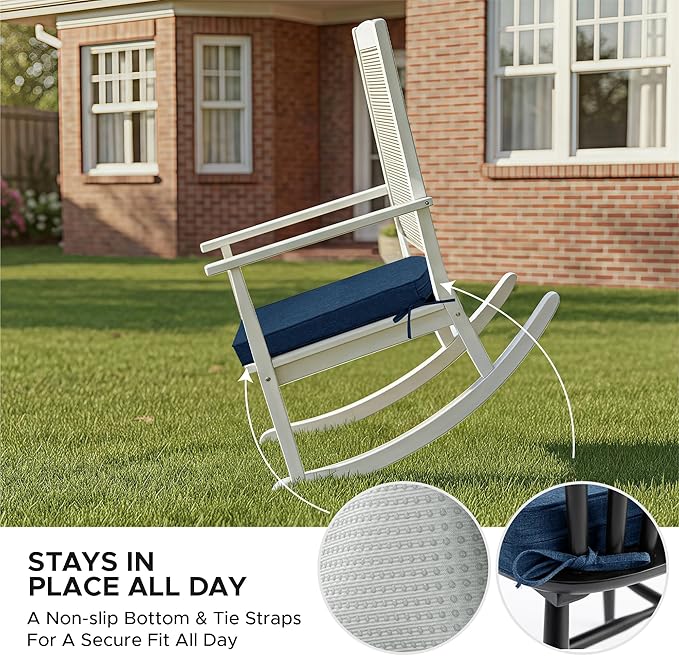 Outdoor Chair Cushions, Fade-Resistant & Water-Resistant, D Shaped Patio Furniture Seat Chair Pads Replacement with Ties, Non-Slip Bottom, Removable Cover, Set of 6, 17 x 16 Inch, Navy Blue