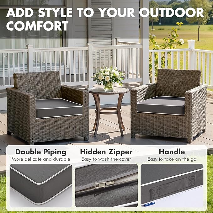 MIULEE Dark Grey 19 x 19 x 3 Outdoor Chair Cushions Waterproof Patio Chair Cushions with Adjustable Straps Set of 2 for Patio Furniture 3-Year Color Fastness Garden Sofa Couch
