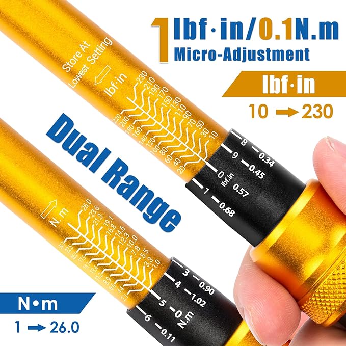 YIYEIE 50Pcs Master Bike Torque Wrench Set, 1/4 Inch Drive, 10-230 IN.LB (1-26.0 Nm), Inch Pound Click Torque Wrench with Bit Sockets, 0.1 Nm Micro, 3/8 Adapter, Pro Bicycle Tool Kit for MTB