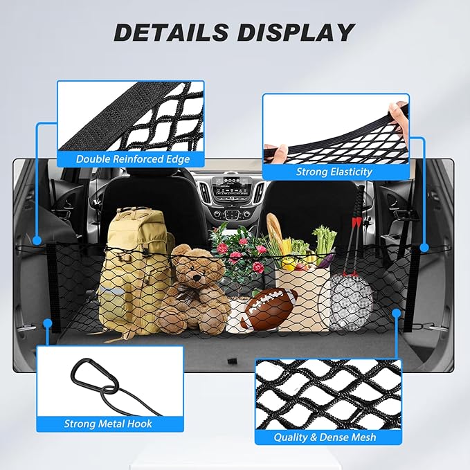 Karltys Envelope Style Cargo Net for 2018-2026 Chevy Equinox and GMC Terrain, Elastic Heavy Duty Rear Trunk Cargo Net Storage Organizer for 2024-2026 Chevrolet Equinox EV