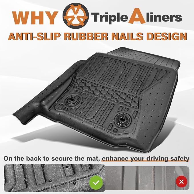 TripleAliners for Tacoma 2024 2025 2026 Double Cab Floor Mats (Fit Manual Trans ONLY) All Weather Floor Liners Compatible with 2024+ Toyota Tacoma Accessories Front & Rear Mats(Not for Hybrid/Auto)