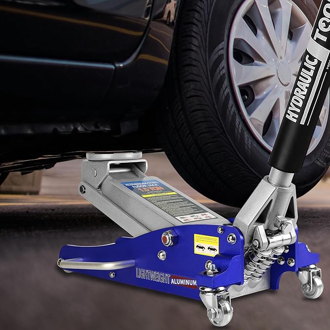 Floor Jack 1.5 Ton Hydraulic Low Profile Aluminum and Steel Car Jack, Lightweight Service Jack with Quick Lift Dual Pump, 3,000 lb Capacity, Lift Range 3.3"-18.5",Blue