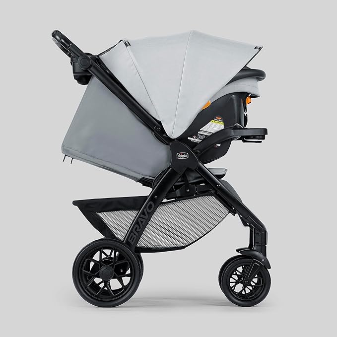 Chicco Bravo LE ClearTex 3-in-1 Trio Travel System, Bravo LE Quick-Fold Stroller with KeyFit Max ClearTex Infant Car Seat and Base, Atlas/Grey