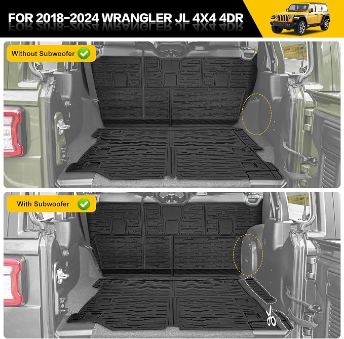 Cargo Mats for 2018-2025 Jeep Wrangler JL 4X4 Floor Liners with Trunk Mat Backrest Mat All Weather TPE Protector Rear Floor Trunk Liners for 18-25 Wrangler JL 4X4 4 Door Accessories