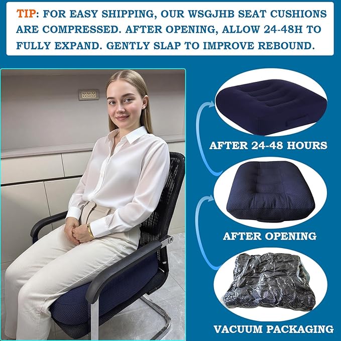 WSGJHB Office Chair Cushion Pillow Adult Car Booster Seat Cushions for Short People Effectively Increase Field of View Lower Back Fatigue Relief, for Cars Office Home Anti-Slip 18x18x4.7 inch Black