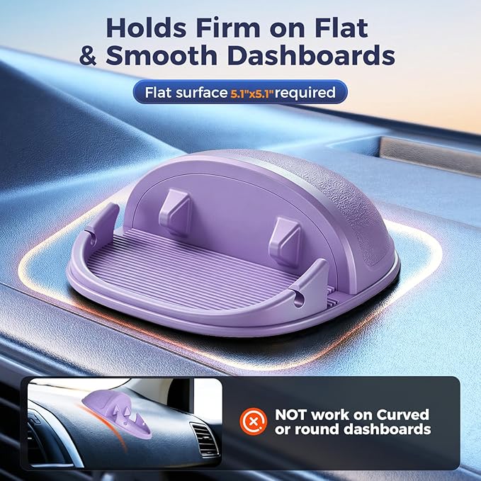 Loncaster Car Phone Holder, Car Phone Mount Silicone Car Pad Mat for Various Dashboards, Slip Free Desk Phone Stand Compatible with iPhone, Samsung, Android Smartphones, GPS Devices More (Purple)