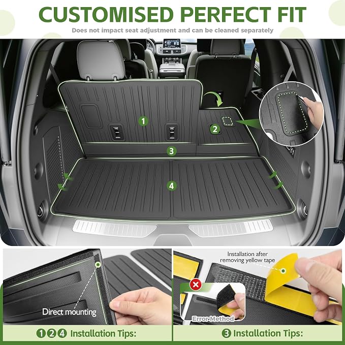 Cargo Liners for 2022-2025 Chevy Chevrolet Tahoe/GMC Yukon Trunk Mat with 3rd Row Seat Back Cover Accessories, All Weather Rear Cargo Mat Backrest Protector(Not for Yukon XL)