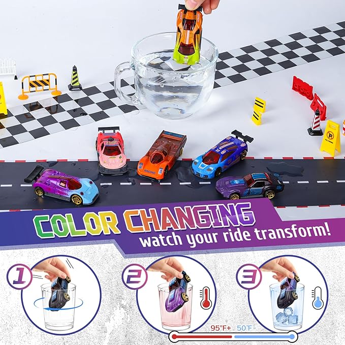 Color Changing Cars Toys Bath Toys for Kids Ages 1-3 4-8 Easter Basket Stuffers for Kids Grandkids Pool Water Toys Boys Birthday Easter Egg Fillers Car Sensory Die-Cast Toys