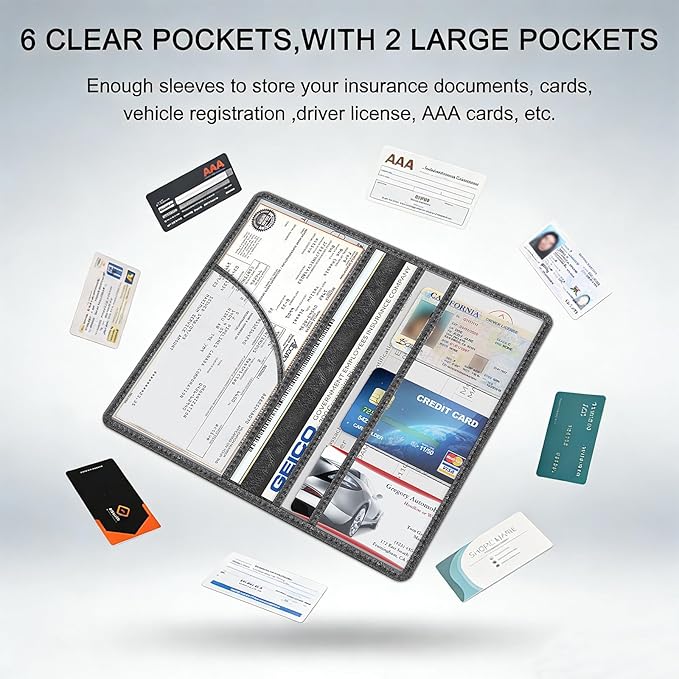 LumiMokki Premium Car Registration & Insurance Card Holder with Magnetic Shut, Vehicle Glove Box Car Organizer - For Documents, Cards, License (Cowhide Black)