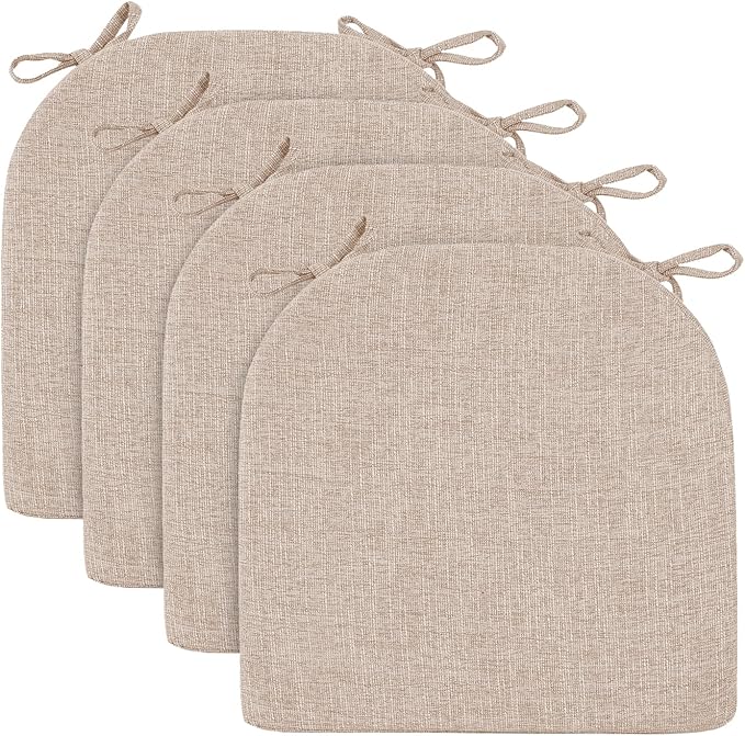 Wellsin Chair Cushions for Dining Chairs 4 Pack - Kitchen Chair Cushions with Ties and Non-Slip Backing - Dining Chair Pads 16"X16"X2", Oatmeal Beige