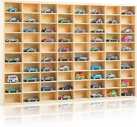 Seenelling Hot 1/64 Diecast Wheels Display Case Holds Toy Cars Wooden Wall Mount Car Display Shelf Storage Organizer Case for Toy Collectibles, Wheel, Model, 10 Layers (80 Spaces)