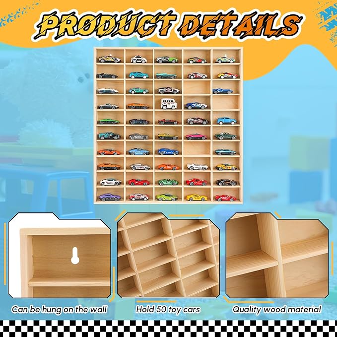 Seenelling Hot 1/64 Diecast Wheels Display Case Holds Toy Cars Wooden Wall Mount Car Display Shelf Storage Organizer Case for Toy Collectibles, Wheel, Model, 10 Layers (150 Spaces in Total)