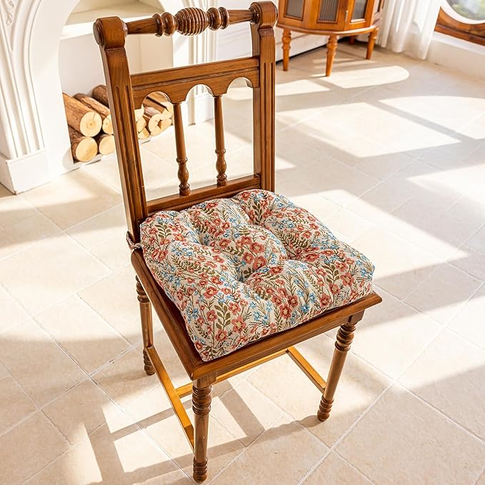 vctops Farmhouse Floral Print Chair Cushions with Ties U-Shaped Soft Comfortable Chair Pads Non Slip Seat Cushions for Indoor Dining Room and Kitchen Chairs (Flower G,16"x16")