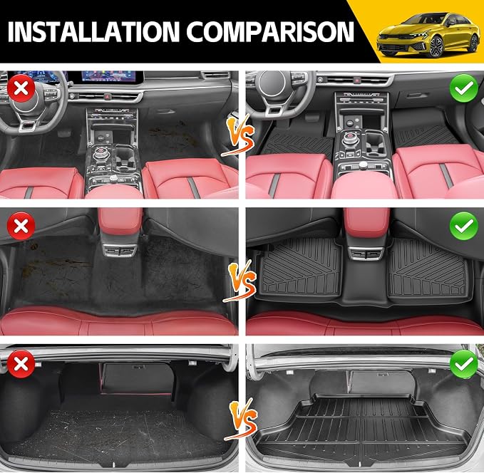 Trunk Mat with Floor Liners for 2021-2026 Kia K5(Only Fit FWD) / 2020-2026 Hyundai Sonata (Only Fit FWD & Gas) All Weather TPE Protector Cargo Liner Floor Mats Car Accessories