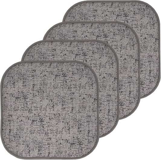 Sweet Home Collection Chair Cushion Memory Foam Pads Honeycomb Pattern Slip Non Skid Rubber Back Rounded Square 16" x 16" Seat Cover, 4 Pack, Broadway Gray/Black