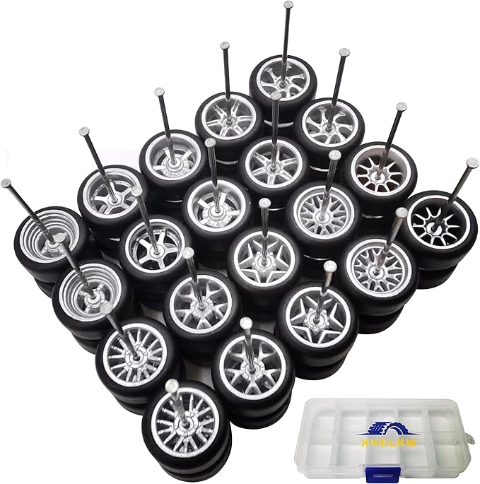 1/64 Wheels and Tires Set, 10-Pack 1 64 Scale Wheels with 10 for 1/64 Diecast Cars Upgraded and Modified Rubber Tires(Diameter 0.43in/11mm) (Silver)