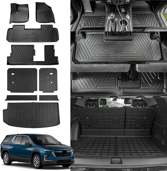 Rongtaod Floor Mats Compatible with 2018-2023 Chevrolet Traverse (Fit 2024 Traverse Limited) 8 Seats Cargo Liner Back Seat Cover 2023 Chevy Traverse Accessories (Trunk Mat+Backrest Mats+Floor Mats)
