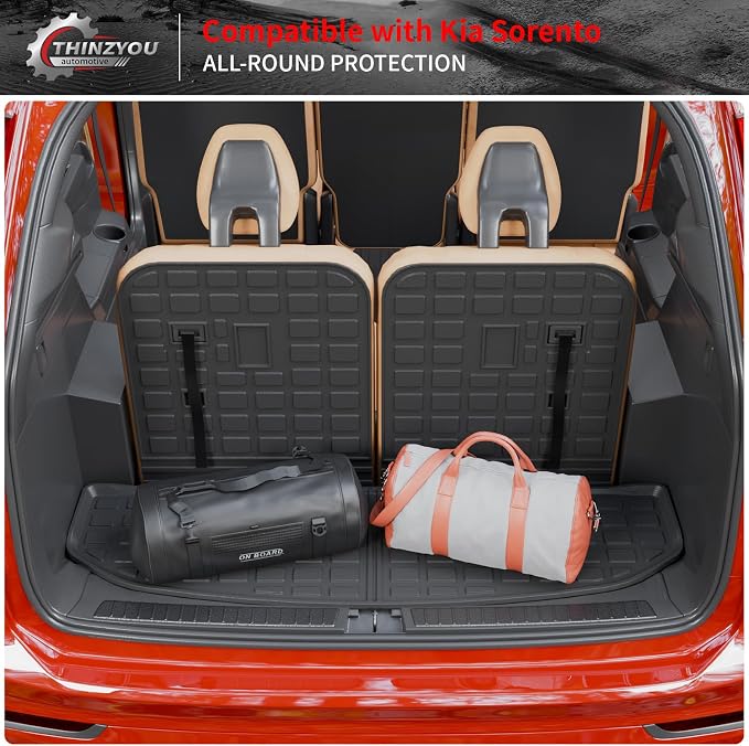 Cargo Mat Compatible with 2021-2025 2026 Kia Sorento Cargo Liner Trunk Mat Trunk Liner TPE All Weather Back Seat Cover Protector 2024 Sorento Accessories (Trunk Mat with Backrest Mat)